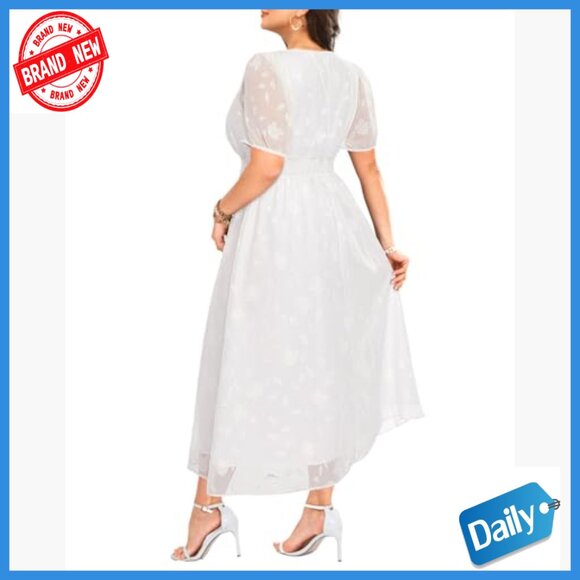 Plus Size Maxi Dress Floral Chiffon V-Neck A-Line Wedding Guest - Picture 2 of 7